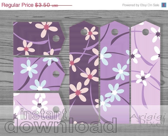 Spring SALE 50 % OFF Mother's day purple printable gift tags and bookmarks, spring violet flowers, printable supplies,instant download Il_570xn