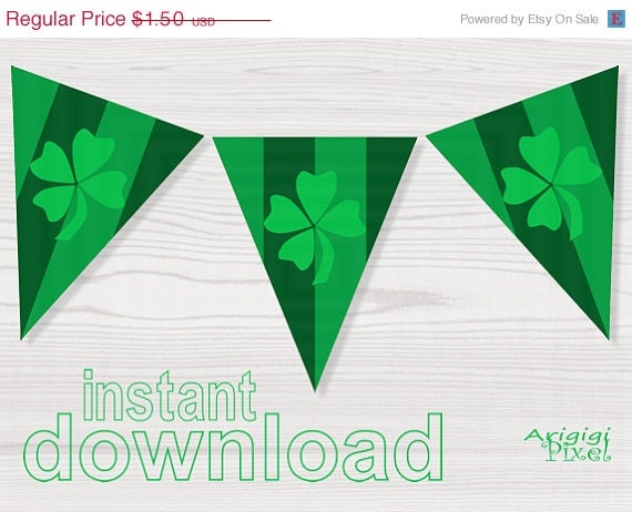 Spring SALE 50 % OFF st patricks day printable banner flag with lucky clover green shamrock download immediately Il_570xn