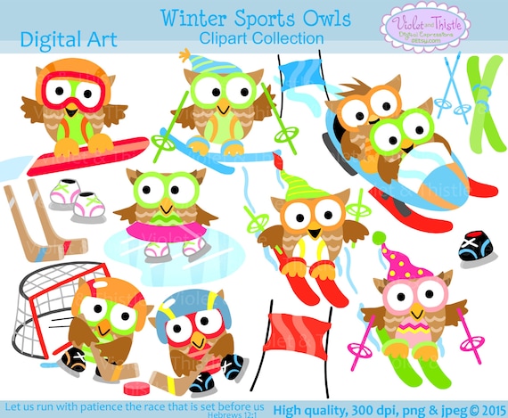 Winter Sports Owls Clip Art Clipart snowboarding ice skating