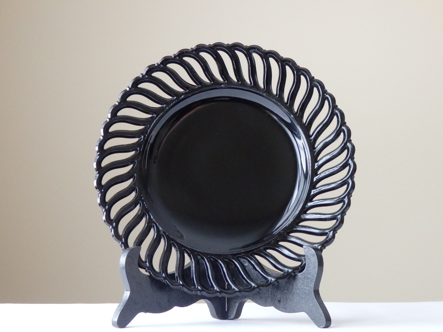 Antique Plate Milk Glass Black Plate Reticulated Antique Plate