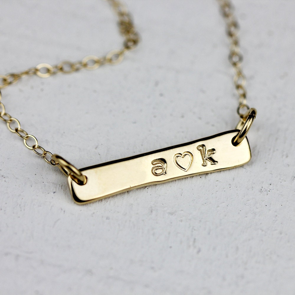 Solid 14K Gold Bar Personalized Necklace Personalized Stamped