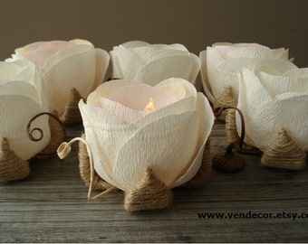 Flower LED Candle Holders- Set of 6, Rustic Wedding Table Light, Wedding LED Centerpiece, Rustic Event Party Decorations, Table Decorations