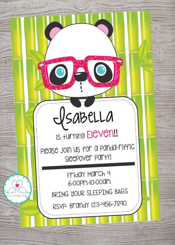 Panda bear birthday party invitation printable digital file