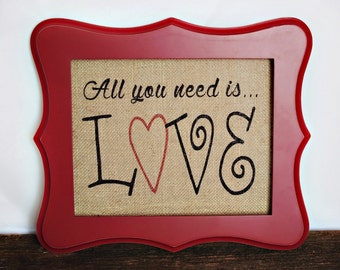 LOVE Burlap Wall Hanging/Valentine Wall Art/burlap print/burlap art/anniversary gift /wedding/bridal shower/home decor