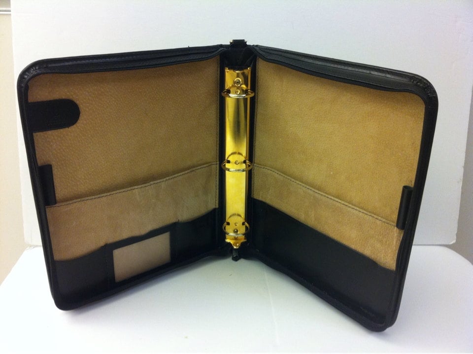 Black Zippered Leather Portfolio 3 Ring Binder Planner