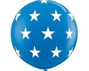 SALE - Giant 36" BLUE Latex Balloon with White Stars - Top Quality