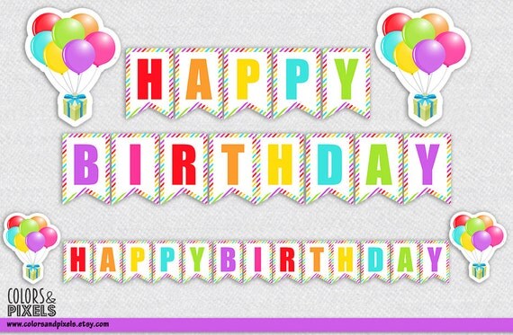 DIY Birthday Banner Happy Birthday Printable Banner Colorful
