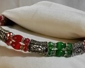 Christmas Beaded Browband for Horse Bridle. Red, Green Crystal, Cats Eyes. Bling English or Dressage Browband Or For Western Headstall, Tack