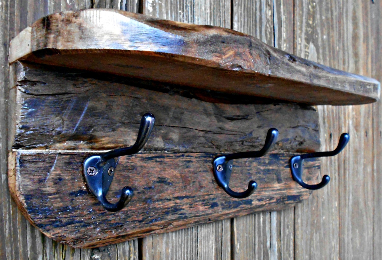 Wood Coat Rack Shelf Rustic Wall Shelf Rack by RobsRusticCreations