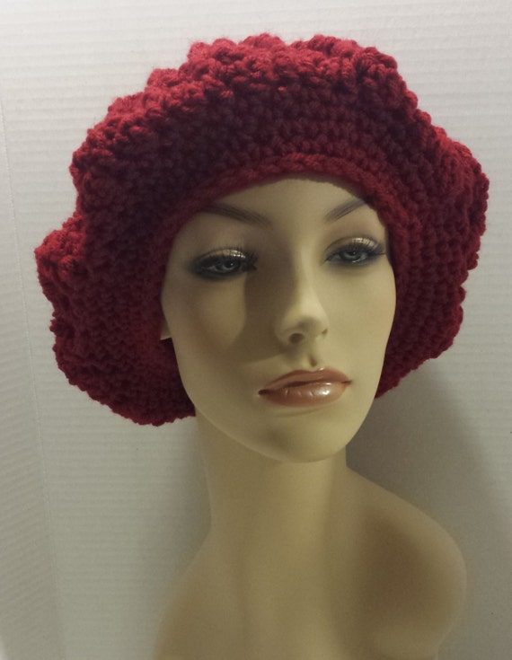 Handmade thick deep cranberry colored beret with rib detail. ◅. ▻ - il_570xN.698947470_q91l