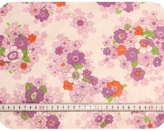 Floral retro vintage fabric - purple, orange and green