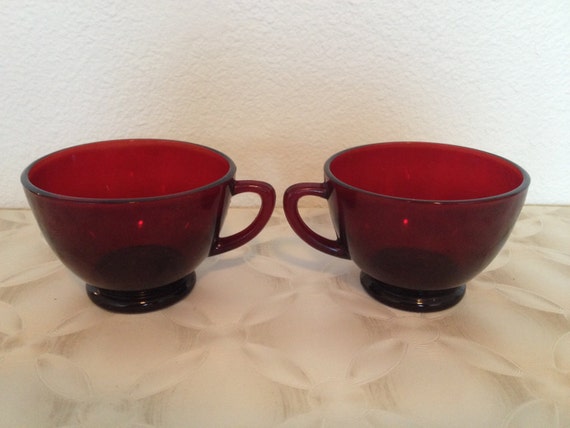 Ruby no Tea ruby Vintage   Red Two cups Cups vintage excellent flaws  Glass  red  condition,