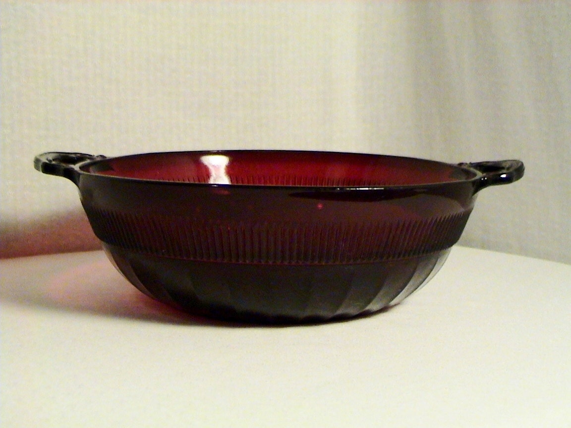 Vintage Royal Ruby Red Glass Serving Bowl With Handles