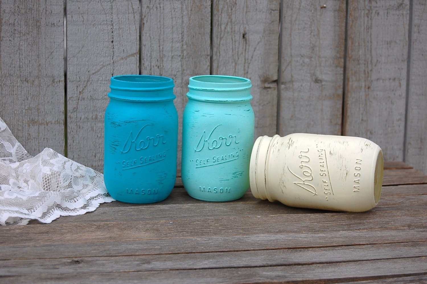 Vasi shabby chic muratore turchese menta di thevintageartistry