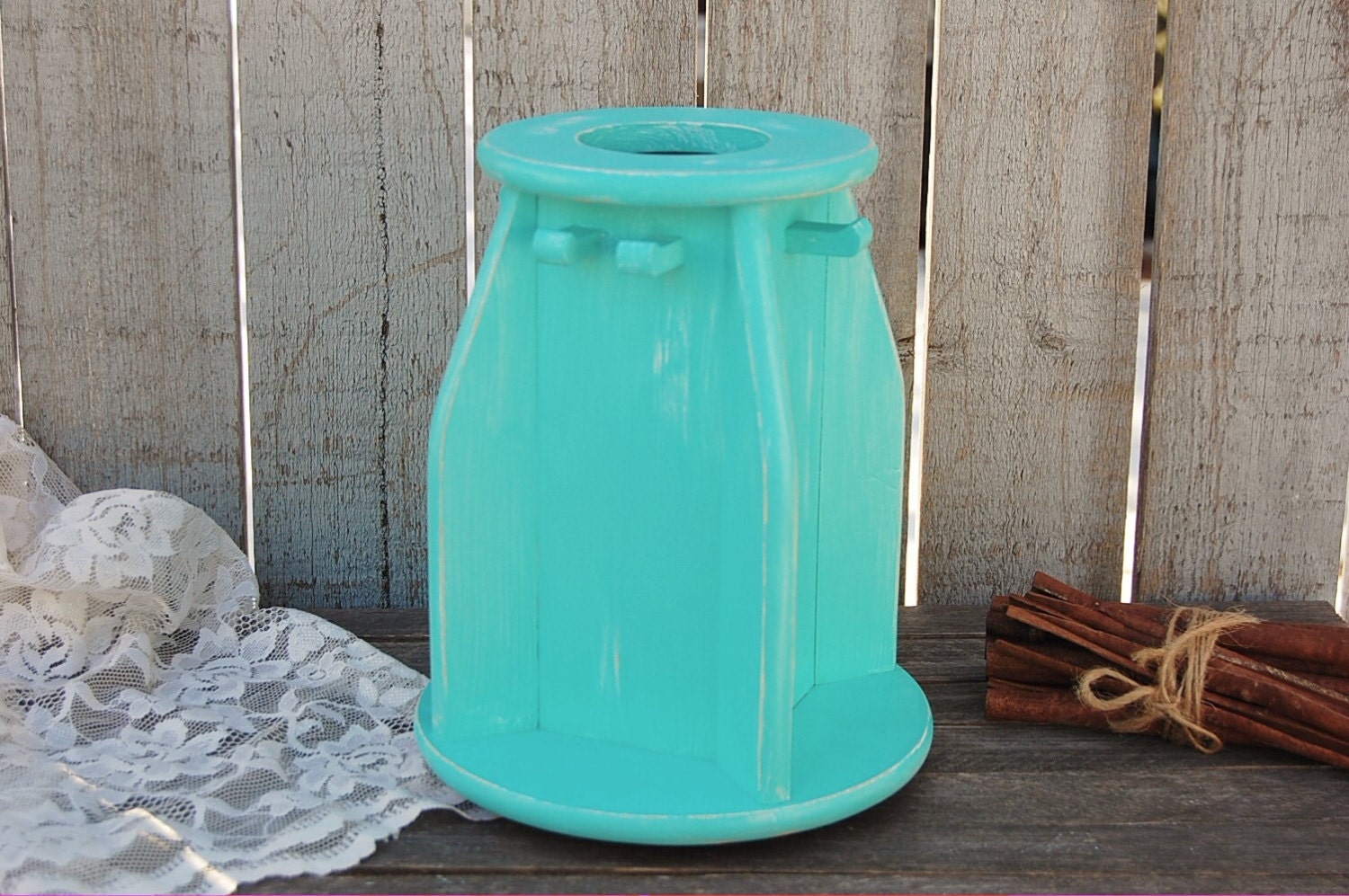 Lazy Susan Utensil Holder Shabby Chic Blue Aqua