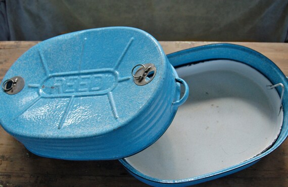 Blue Enamelware Roasting Pan with Insert Tray, Reed Extra Large Blue Speckled Self Basting Turkey Roaster Farmhouse Graniteware Thanksgiving