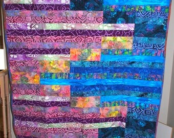 Blue and Purple Batik Large Throw Quilt