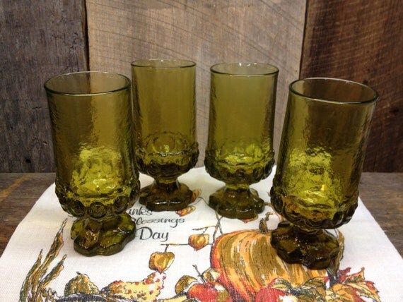 Vintage green footed drinking glasses