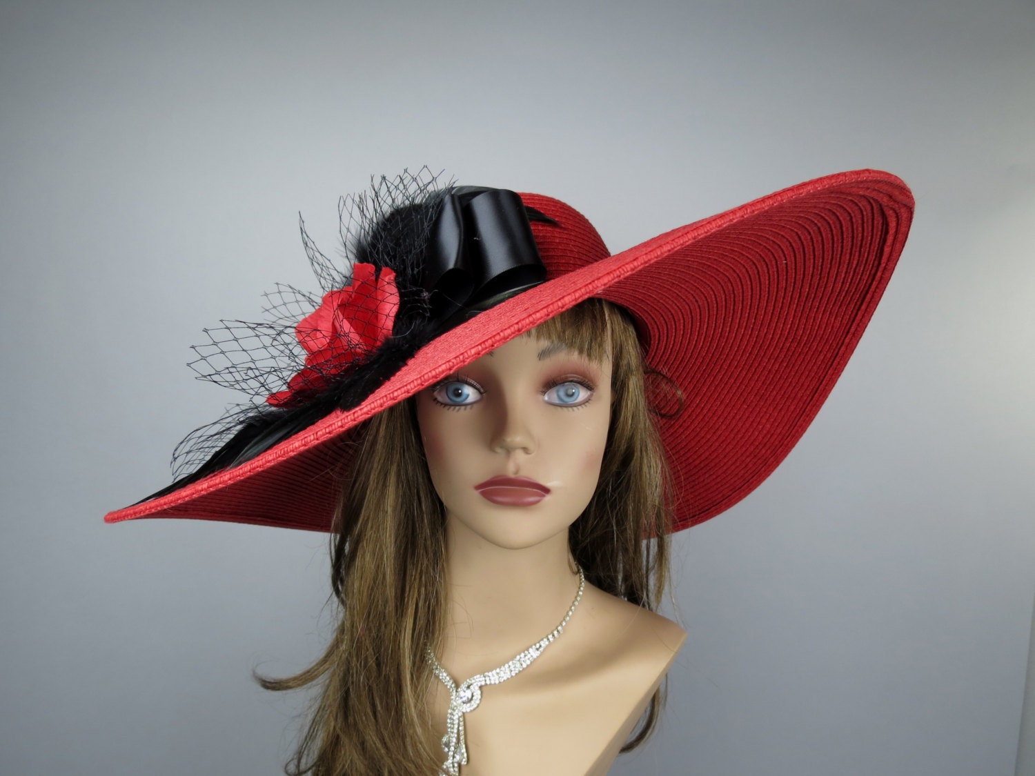 Red Wedding Head Piece Kentucky Derby Hat by LadyHatsBoutique