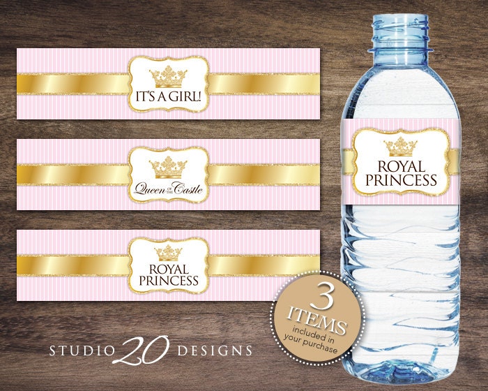 bottle princess royal labels water printable shower pink glitter instant bottles