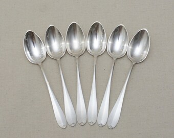 6 Vintage French Silver Plated Dessert Spoons, Hallmark Metal Blanc
