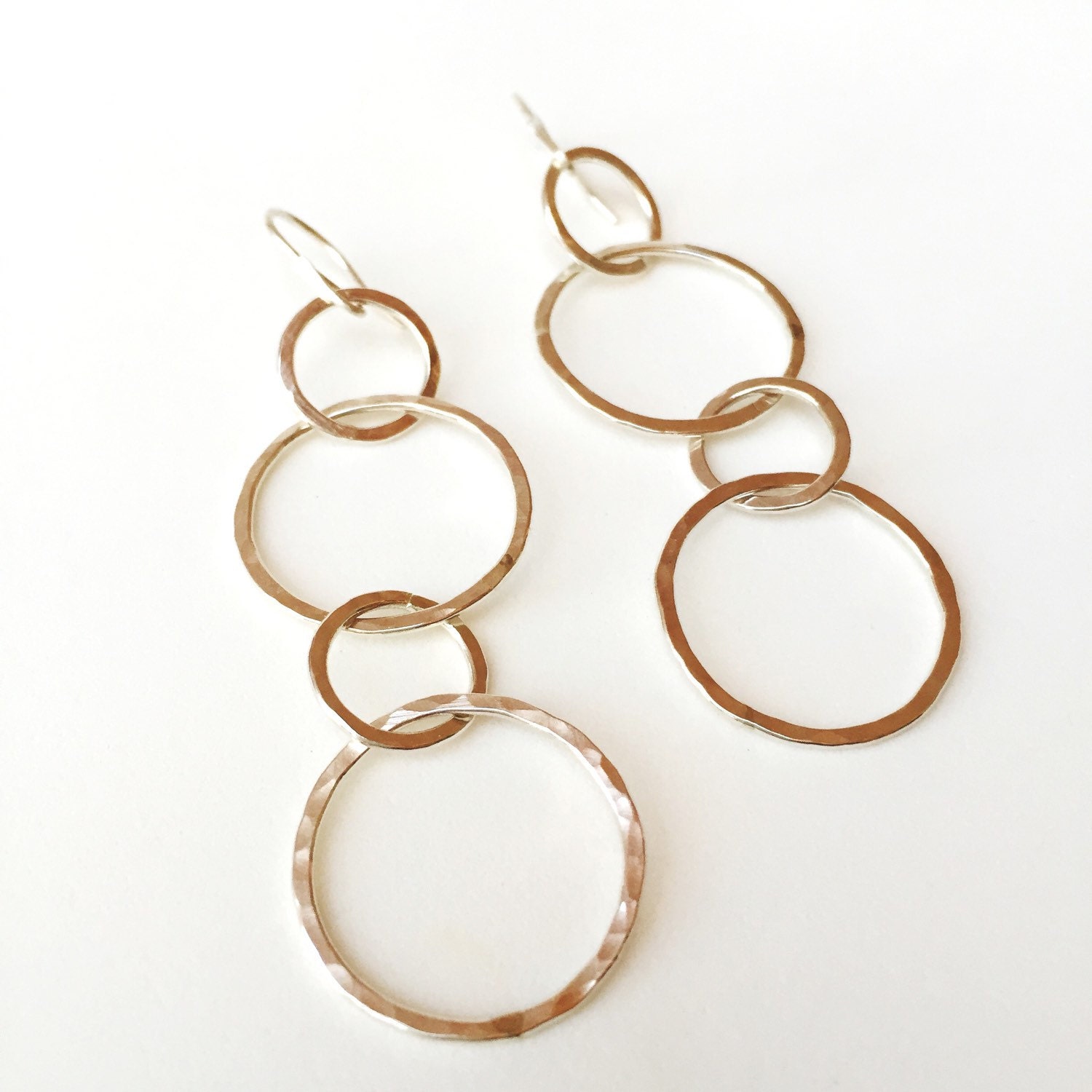 Organic sterling silver interlocking hoop earrings with