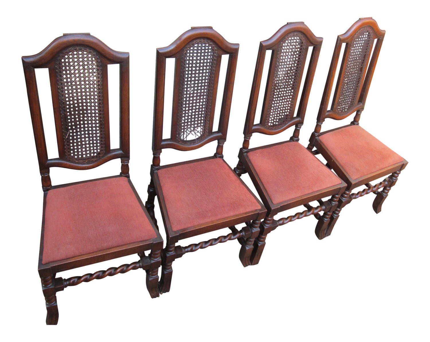 Four Edwardian Barley Twist Early 1900’s Upholstered Oak Dining Kitchen