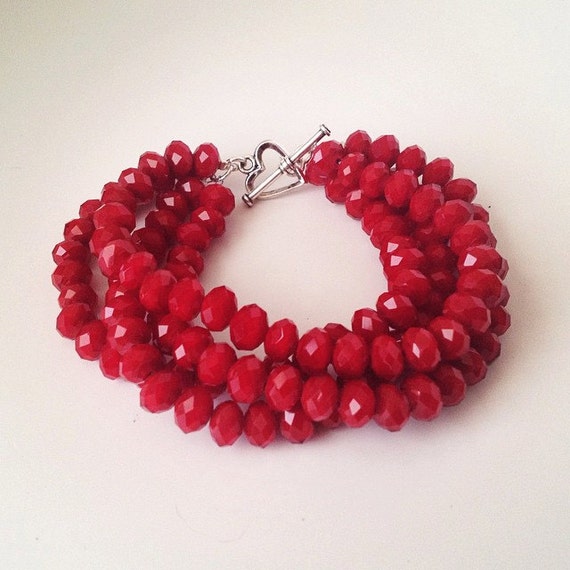 St. Valentine's Red Heart Crystal Bracelet by by LAURENYORKDESIGNS