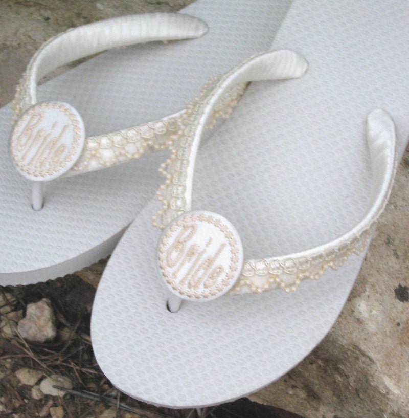 Classic Pearl Bridal Flip Flops For Beach & by FlipFlopsforAllShop