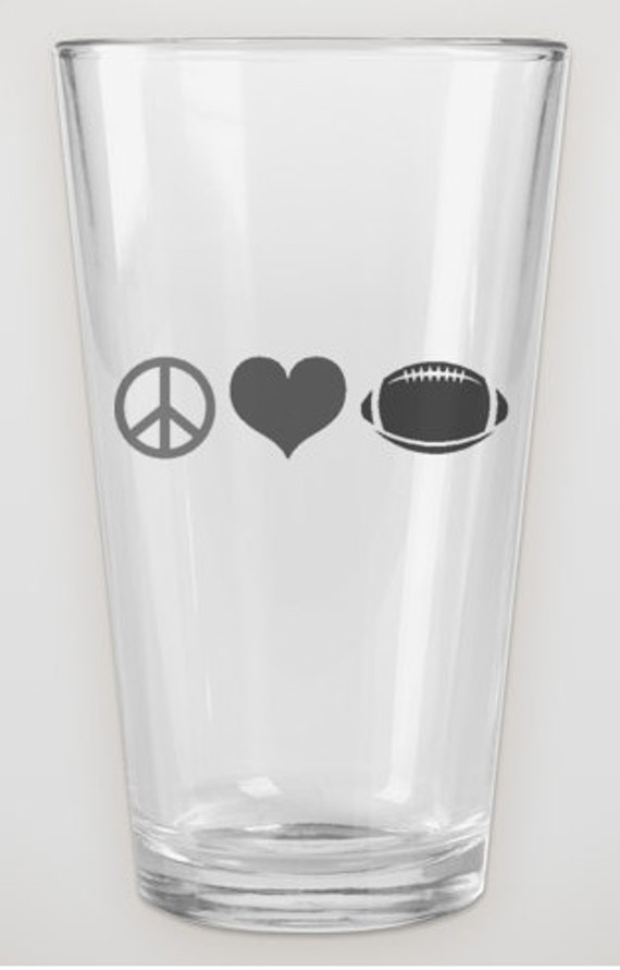 Peace Love & Football Pint Glasses SET of 4 custom by