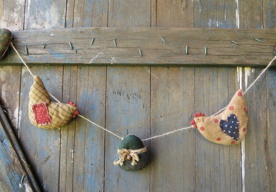 Easter Garland-Primitive Easter Eggs Garland-Primitive Chickens- Primitive Easter Wall Decoration