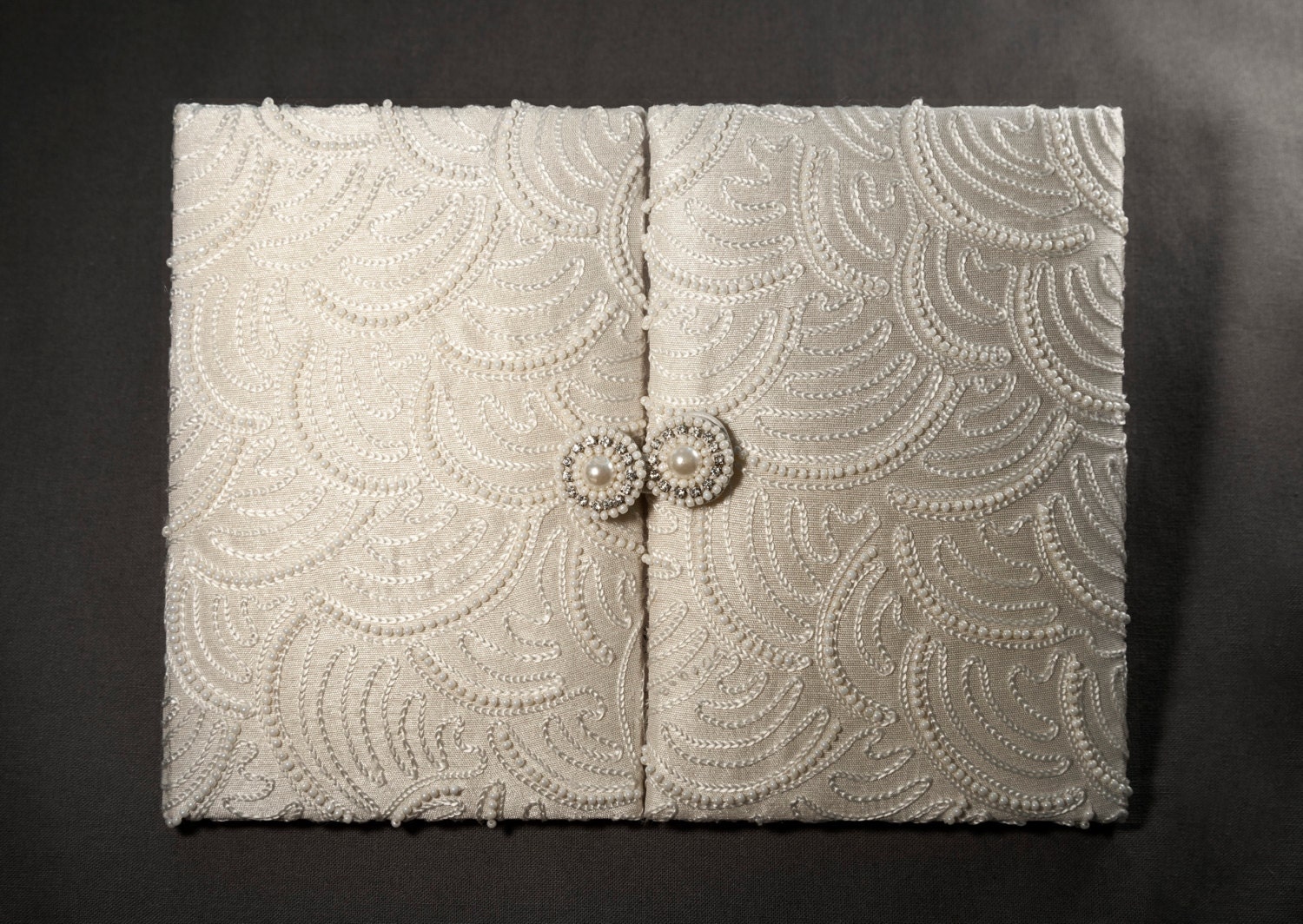 Jolene Hand Embroidered Folio Invitation Sample OnePaperHeart