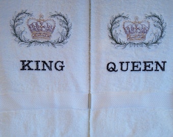 King and Queen Crown Embroidered Towel Set