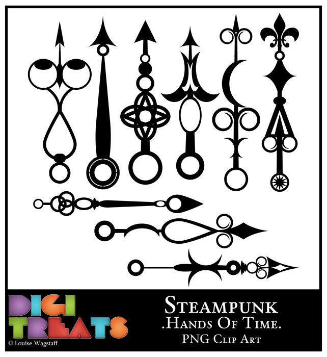 Steampunk Hands Of Time Silhouette, 9 High Quality 300dpi PNG Clip Art. Digital clock hands, Digital, Scrapbooking, Card making, Printable, steampunk buy now online