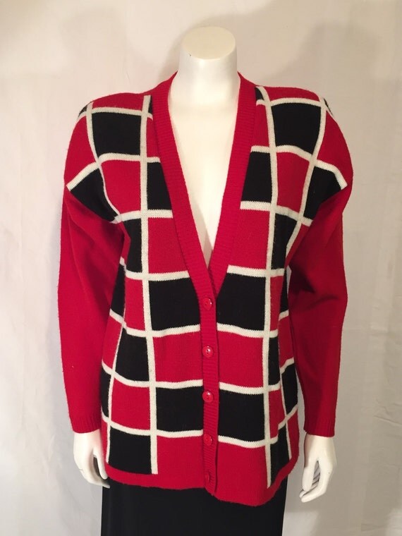 Vintage Modiano Red White and Black Square Graphic Pattern 80s