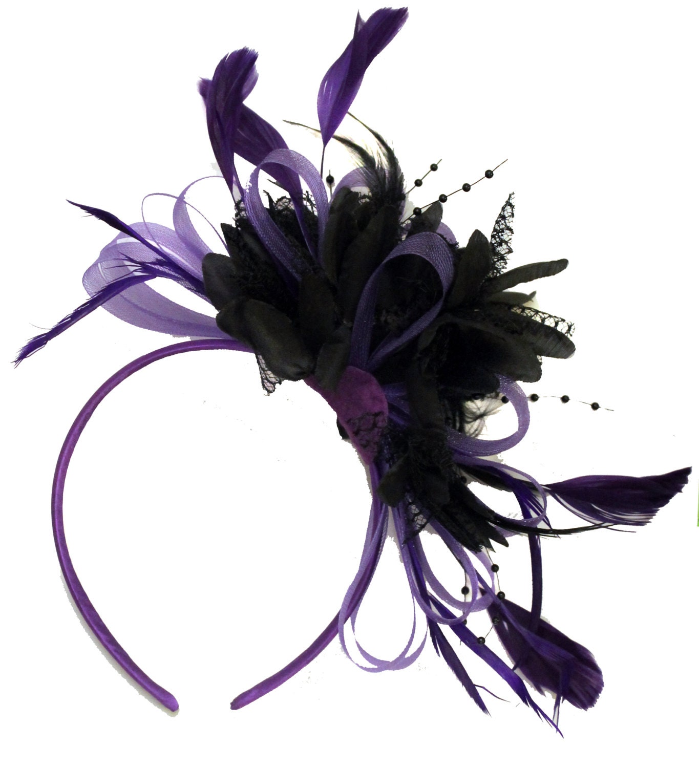 Purple Hoop & Black Feathers Fascinator On Headband