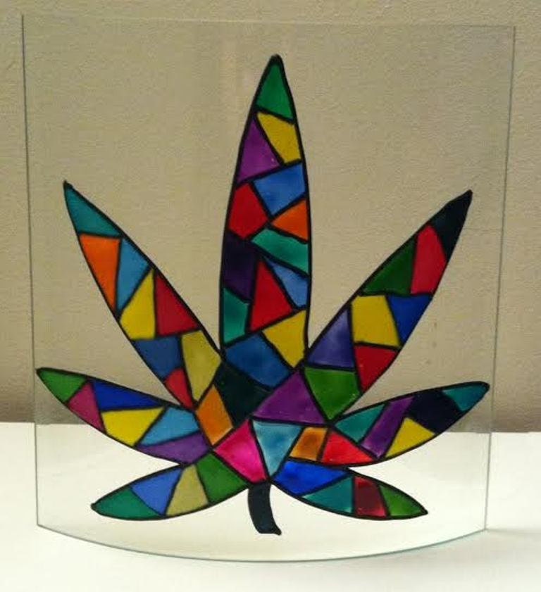 Faux Stained Glass Colorful Cannabis Leaf Window Cling 420