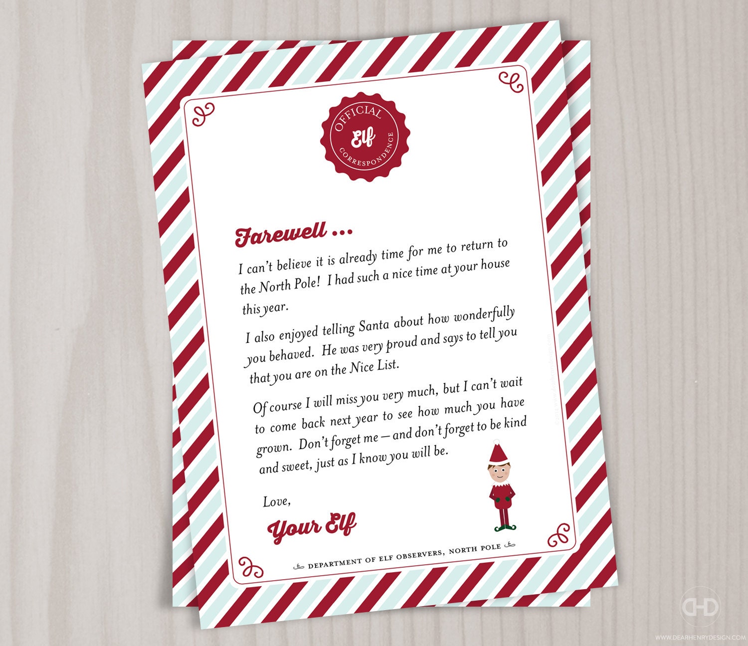 INSTANT DOWNLOAD Elf Goodbye Letter Christmas Elf Farewell