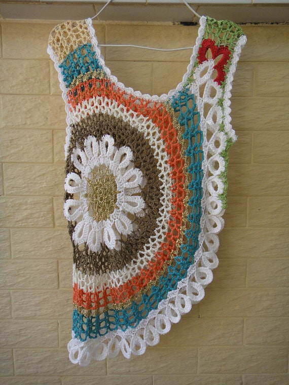 Boho Hippie Clothing Circle Crochet Vest by Tinacrochetstudio