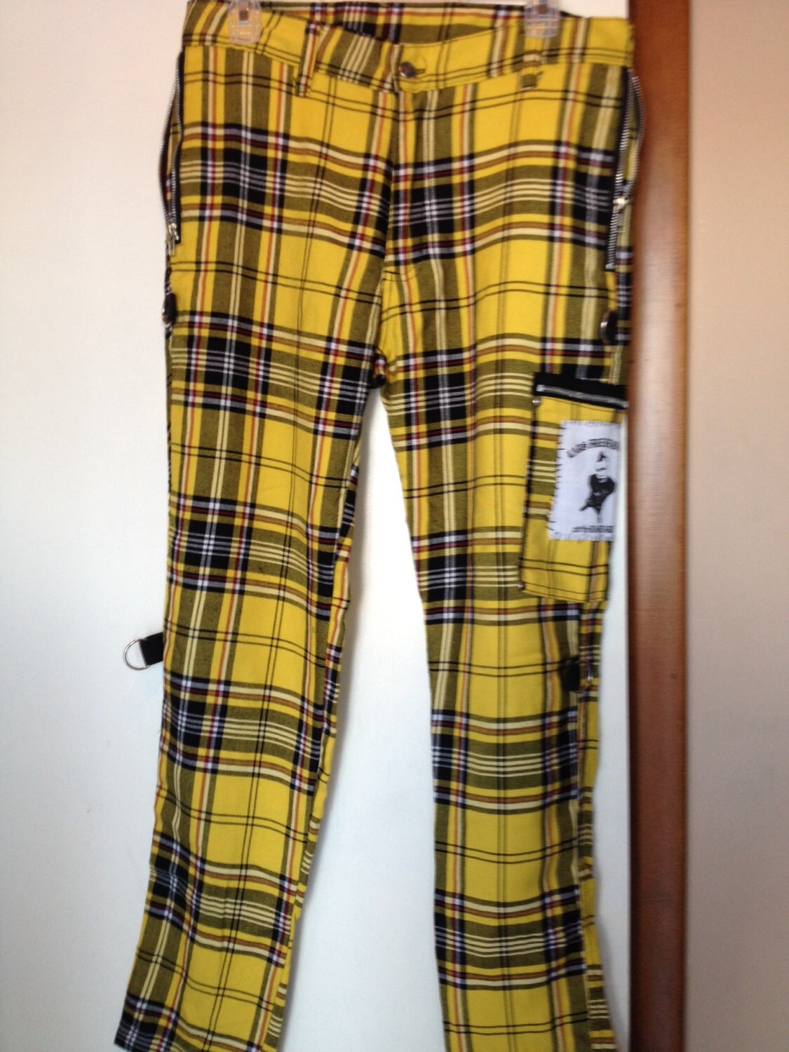 purple and yellow plaid pants