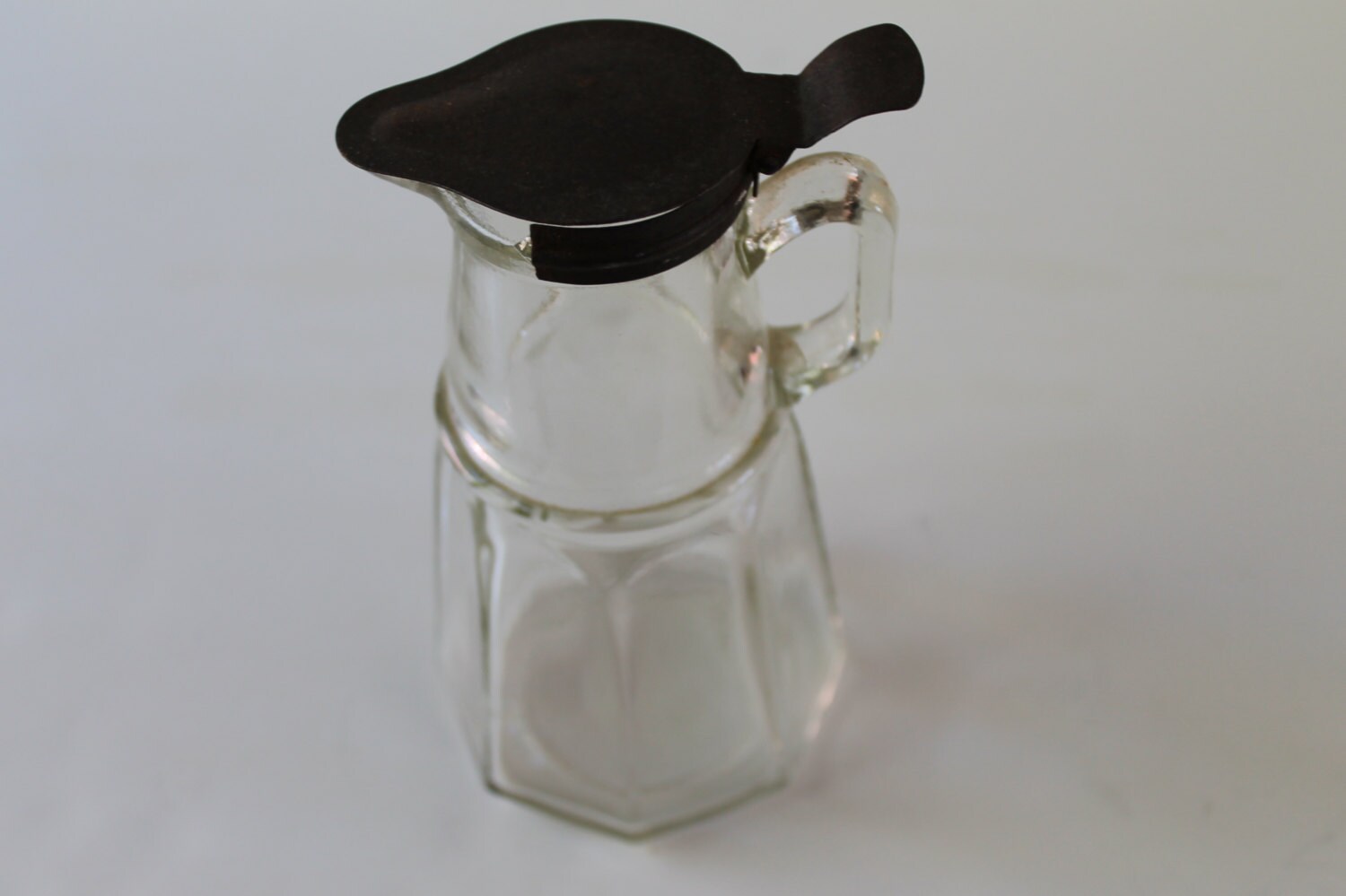 Vintage Glass Syrup Dispenser with Metal Lid Antique Syrup