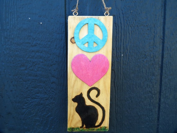 Download Peace Love Kitty Cat sign Black Cat Heart Peace Sign