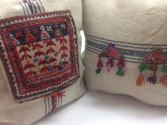Custom Throw pillows Ethnographic embellishment Down