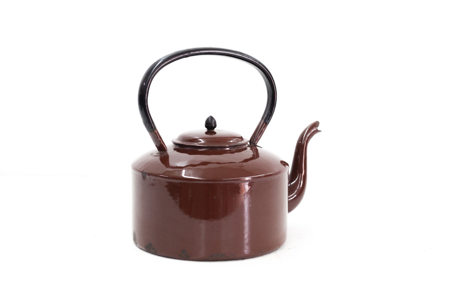 Brown and Black Enameled Tea Kettle