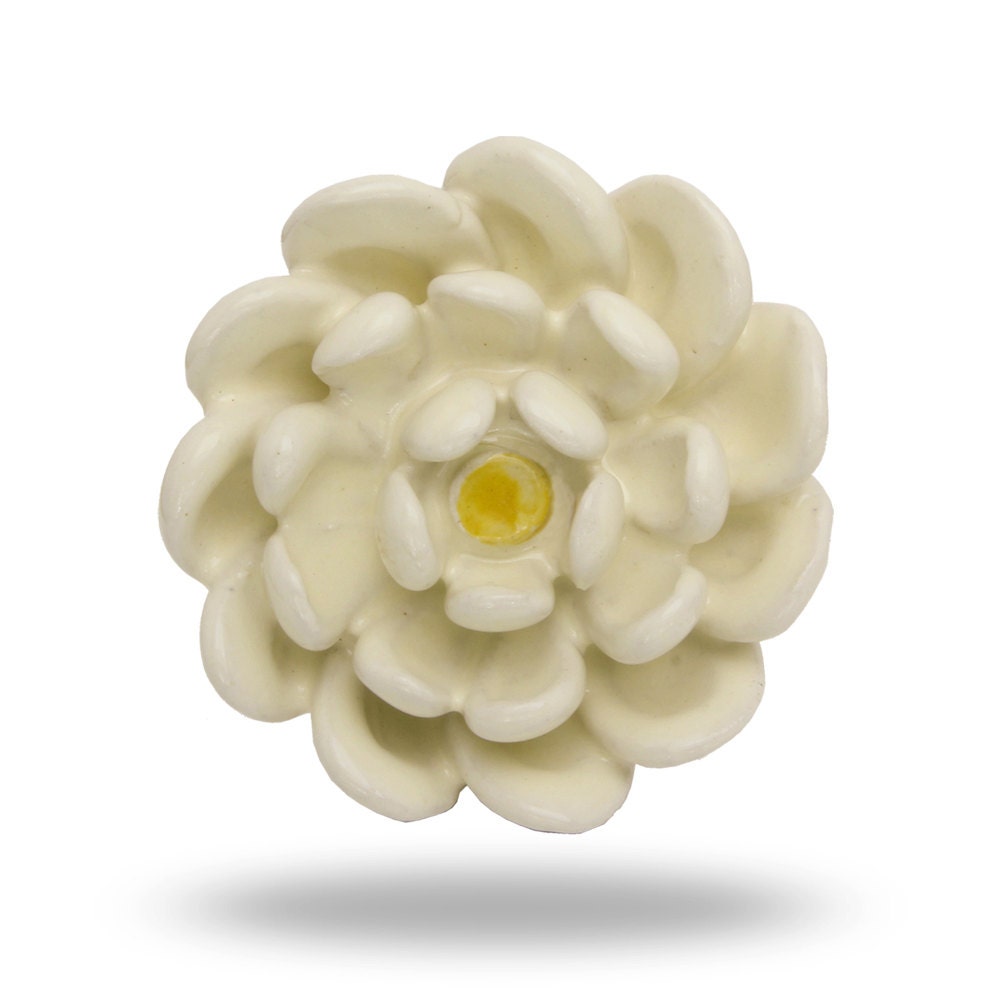 Jayne White Ceramic Flower Knob Big Decorative Door Knob