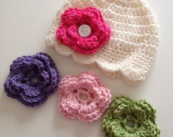 CROCHET PATTERN - Baby Hat Crochet Pattern With Flower Sizes Newborn to 10 Yrs Old - Immediate Download