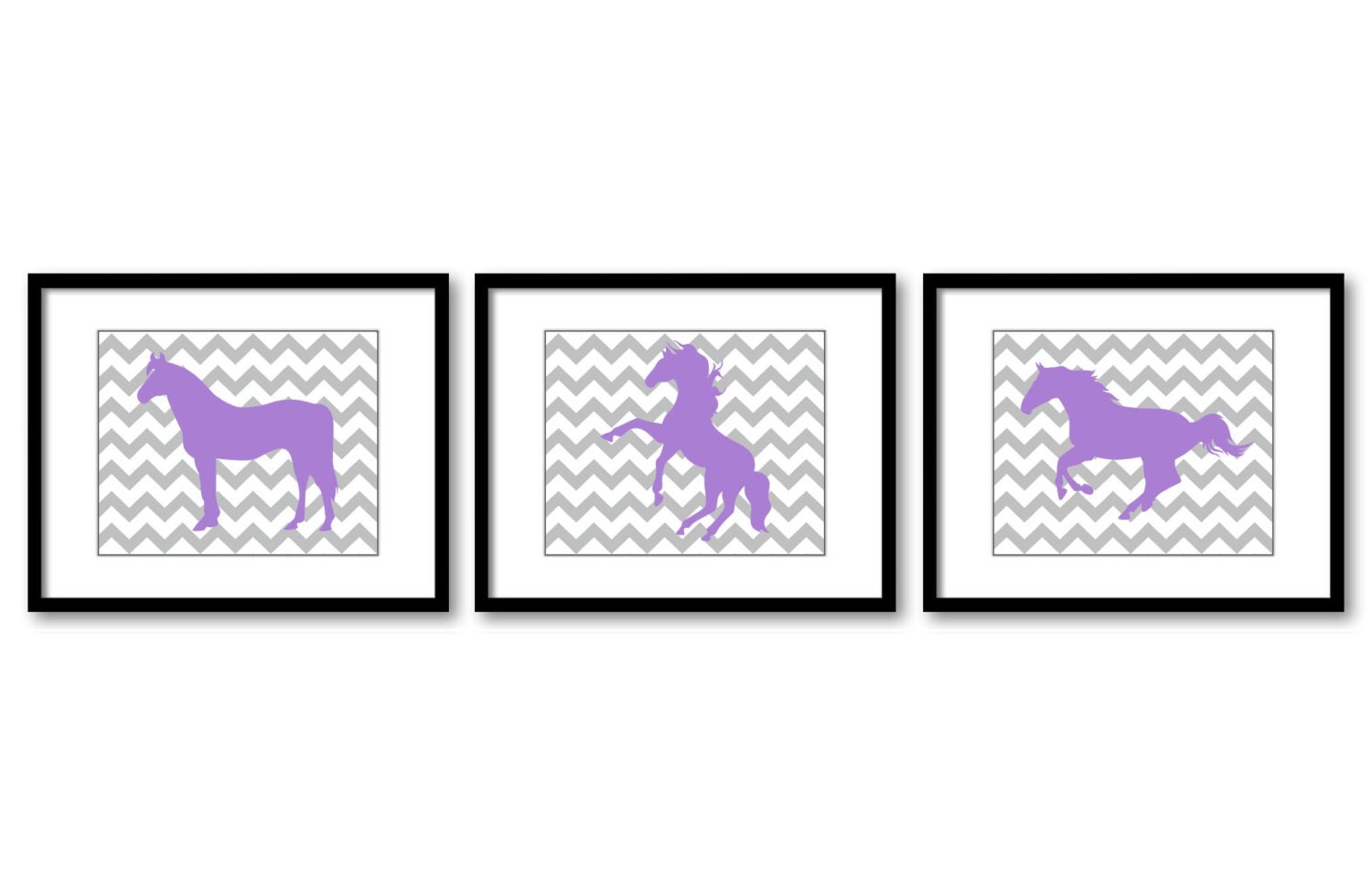 Purple Grey Gray Horse Horses Set of 3 Nursery Art Nursery Print Child Baby Art Print Girls Kids Roo