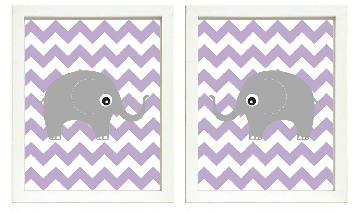 Elephant Nursery Art Nursery Print Set of 2 Elephants Purple Chevron Grey Child Art Prints Kids Room