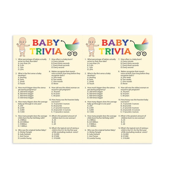 Printable Baby Shower Game Baby Trivia Etsy
