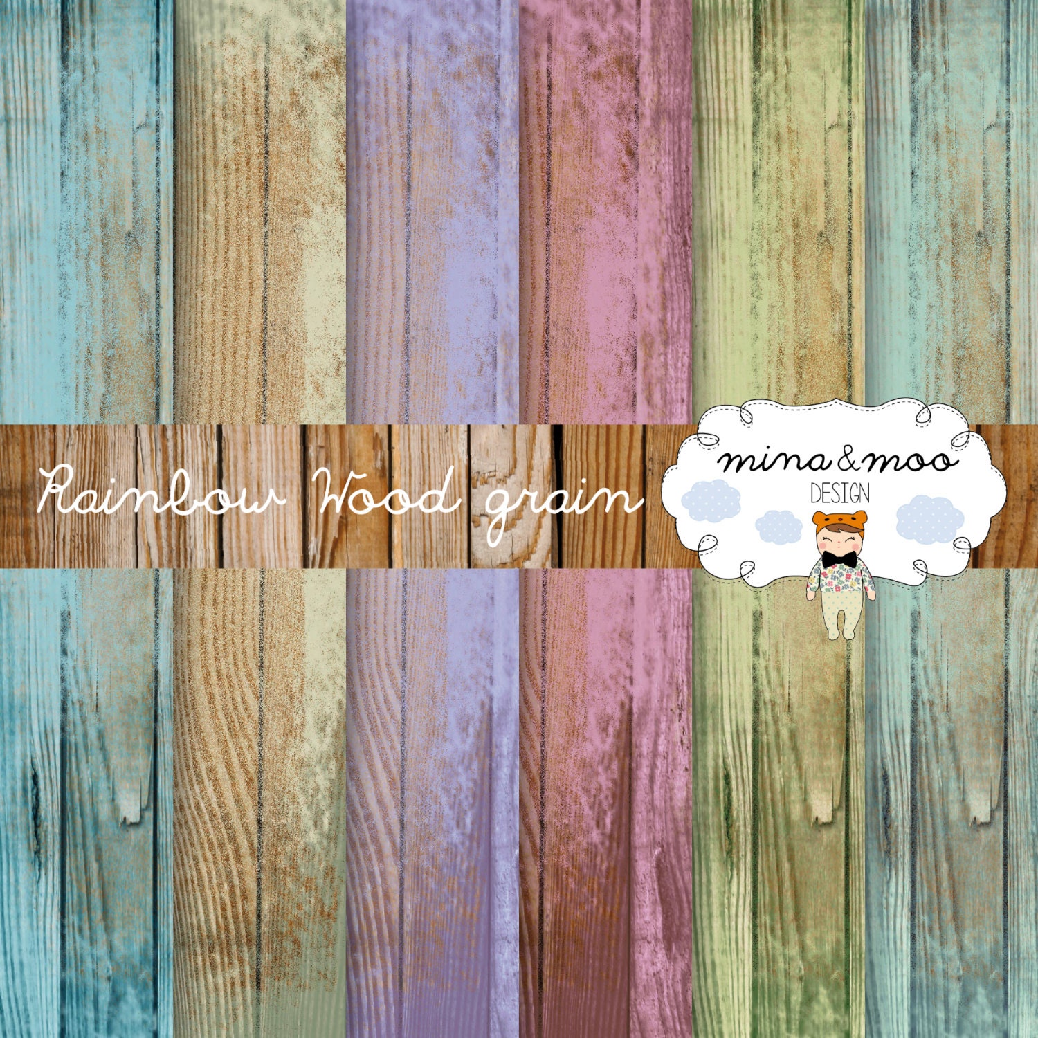 Coloured Wood Grain papers Wood backgrounds by MinaandMooDesign